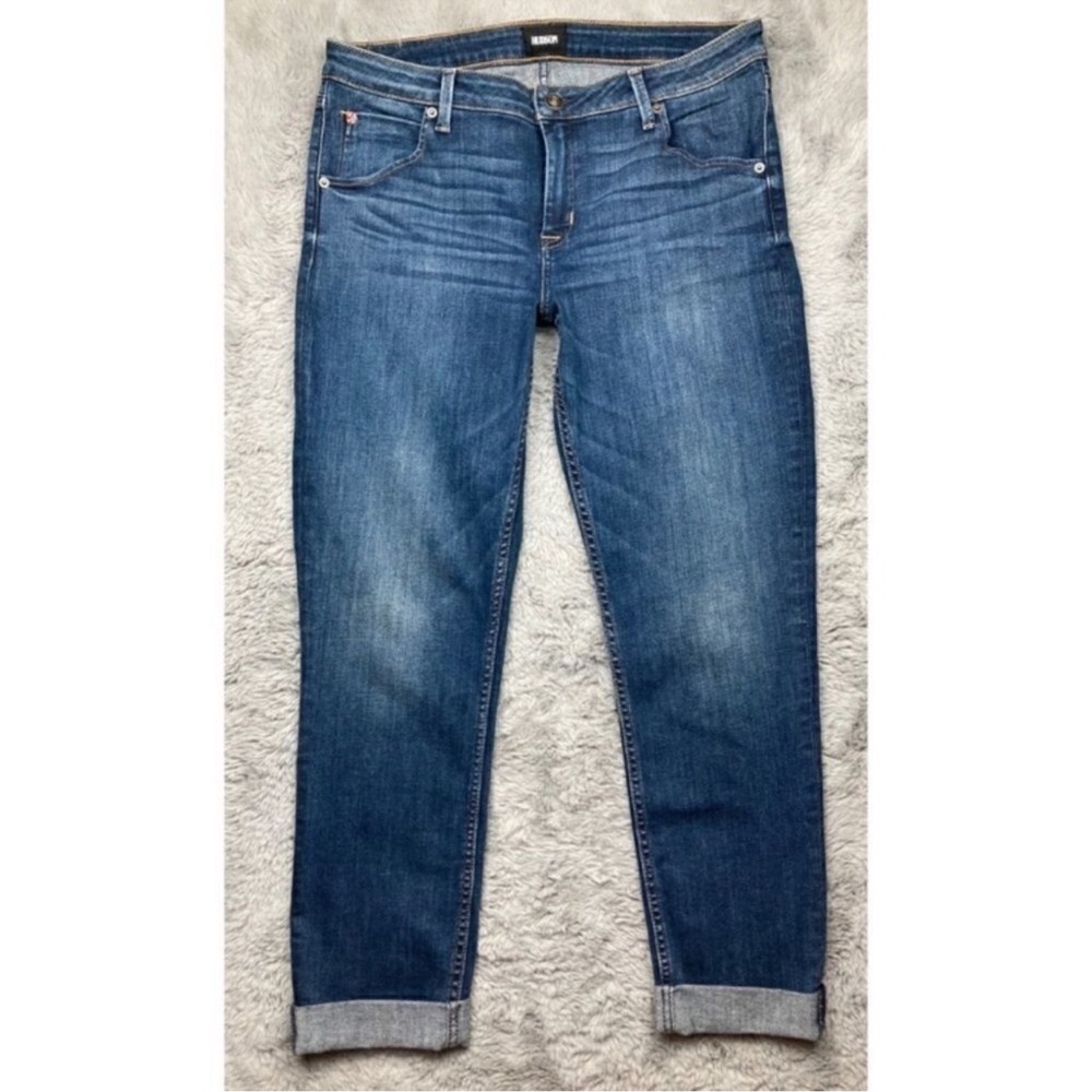 Hudson medium wash Bacara cropped straight cuffed jeans